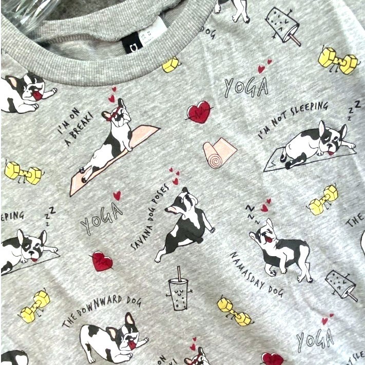 H&M French Bulldog Yoga Lightweight Sweatshirt Gray Women's Size Medium