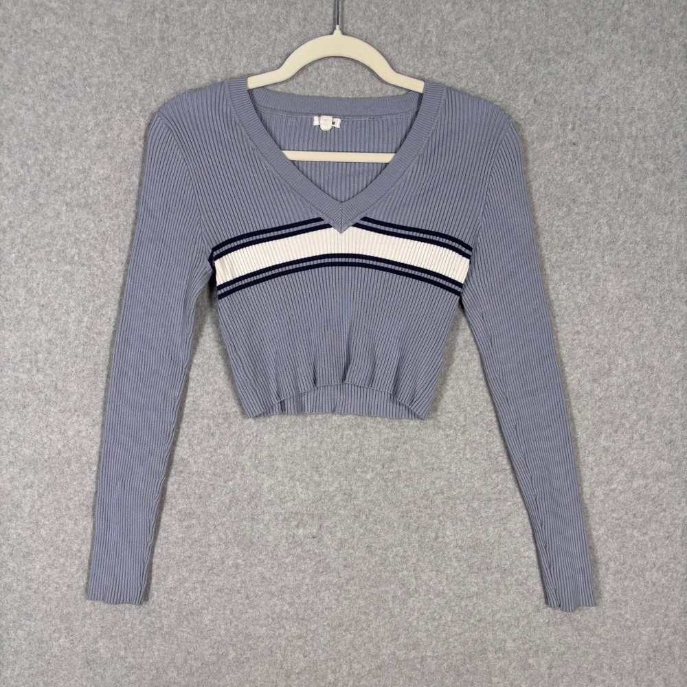 Garage Ribbed Crop Top Medium Y2K Striped V Neck Preppy Knit Academia Sweater