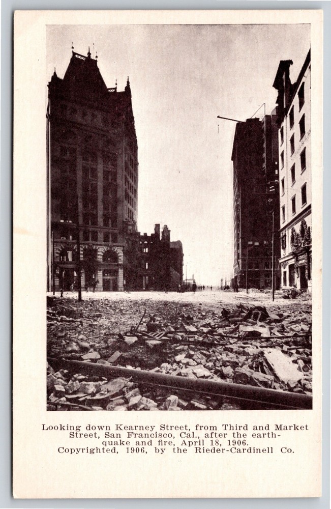 San Francisco California~Kearney Street After Earthquake B&W~Vintage Postcard