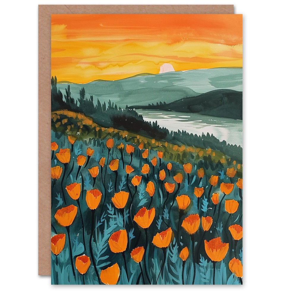 Greeting Card Floral Shoreline California Poppies At Sunrise Birthday