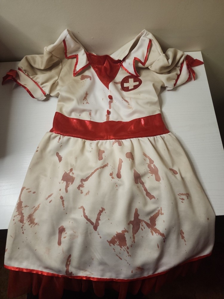 Spirit Girls size Large  Nurse Costume Halloween Party Dress with fake blood