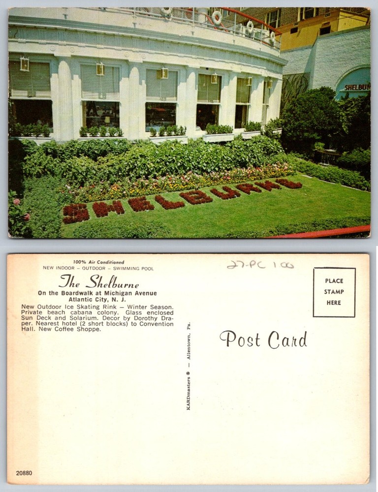 Vintage Shelburne Hotel Atlantic City NJ Boardwalk Garden View Postcard