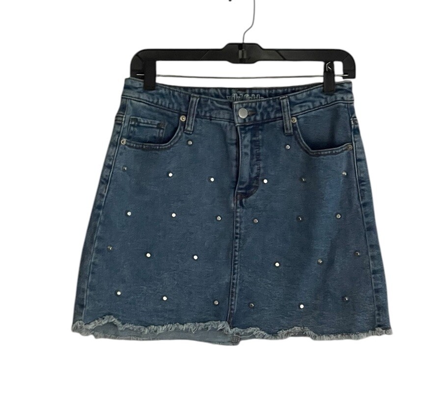 Wild Fable 90s Y2K Blue Studded Denim Mini Skirt with Frayed Hem Women Size 10