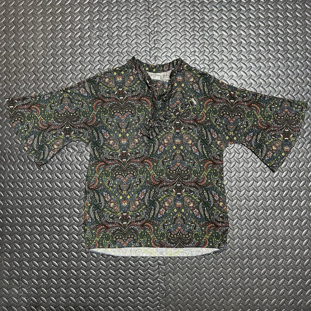 Ruff Hewn Grey Blouse Paisley Hazey Floral Tie-Neck Flared Sleeve Women’s Medium