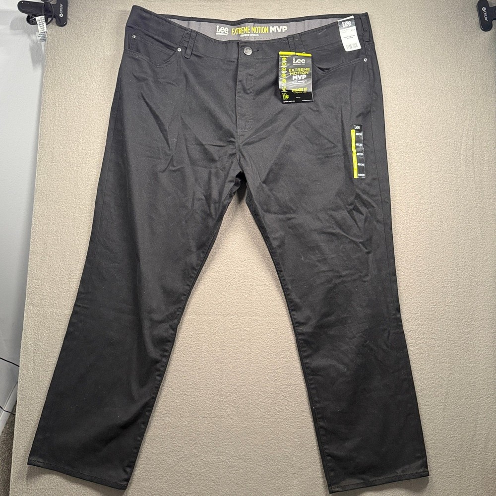 Lee Extreme Motion MVP Pants Mens 48x30 Black Straight Tapered Leg 102108235