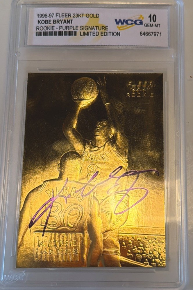 KOBE BRYANT 1996 97 Fleer ROOKIE Purple Signature 23KT Gold Card  GEM MINT 10 RC