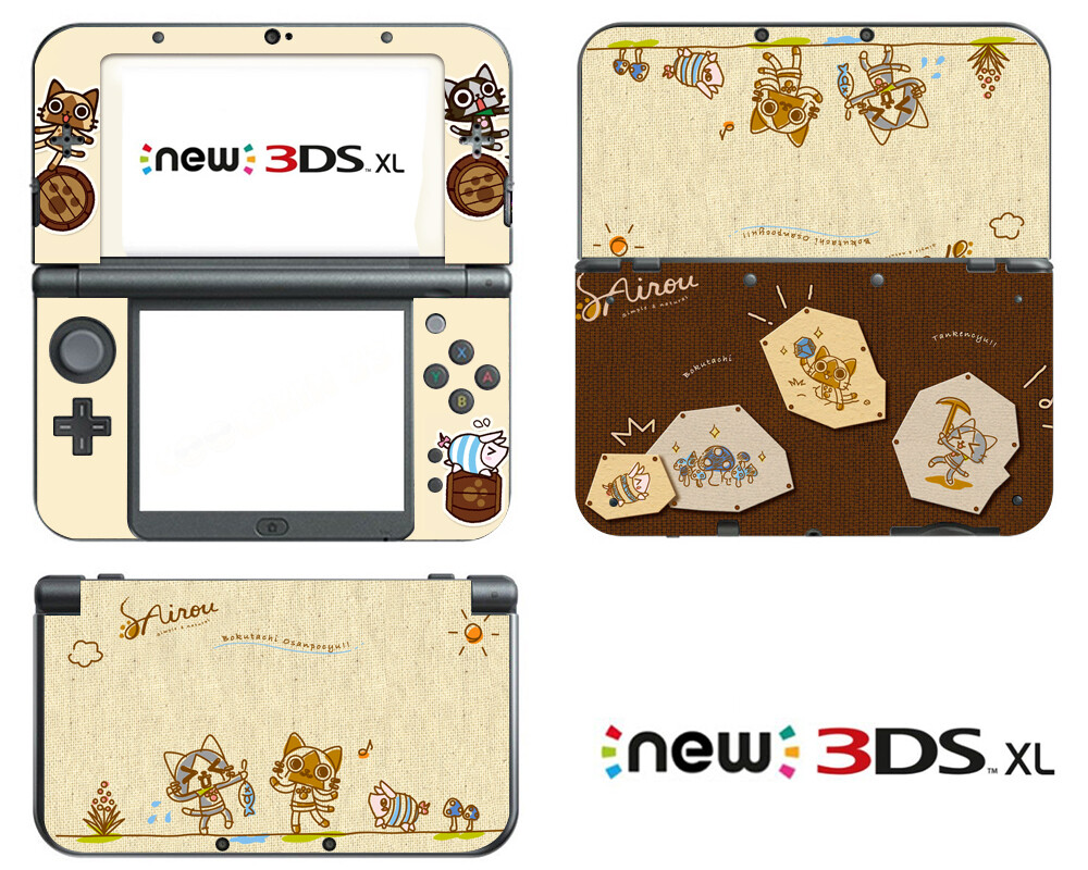 Nintendo 2015 3DS XL Vinyl Skins Anime Monster Hunter Airou Cat Decal Sticker