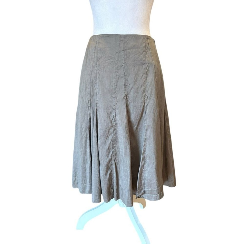 Eileen Fisher Silk Pleated A Line Midi Skirt Womens XS Neutral Taupe Silver