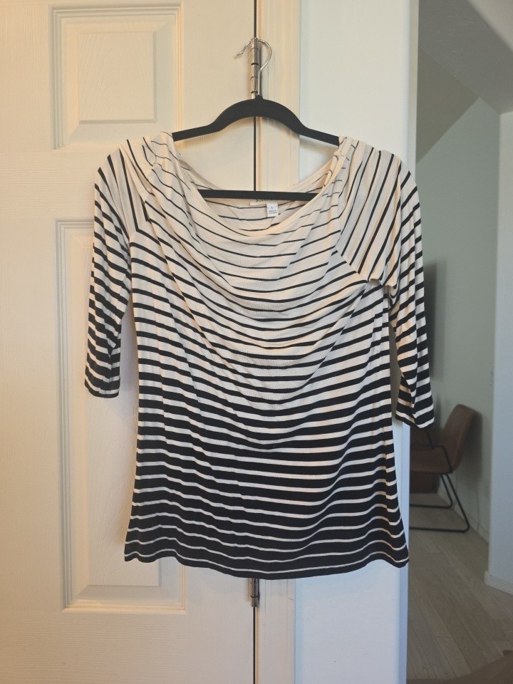 Susan Graver White/black Striped Blouse Size L