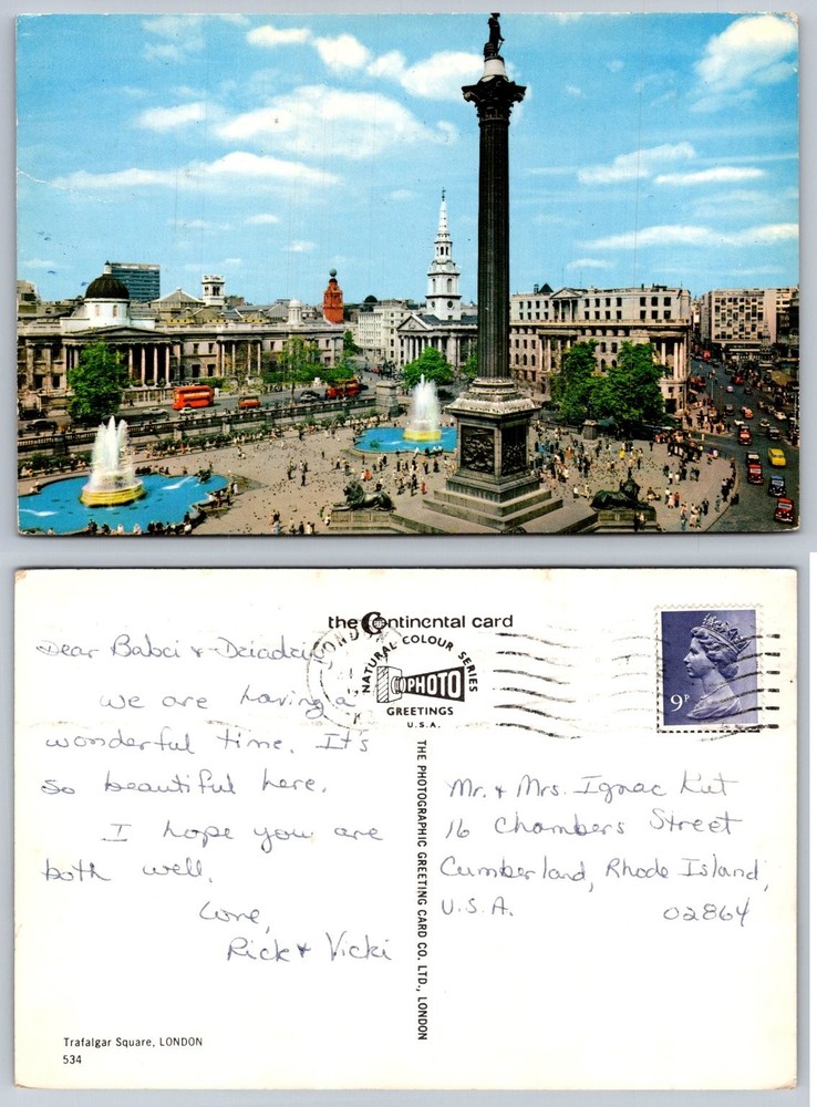 Vintage Trafalgar Square London Postcard Nelson's Column UK Photo 1974 Posted