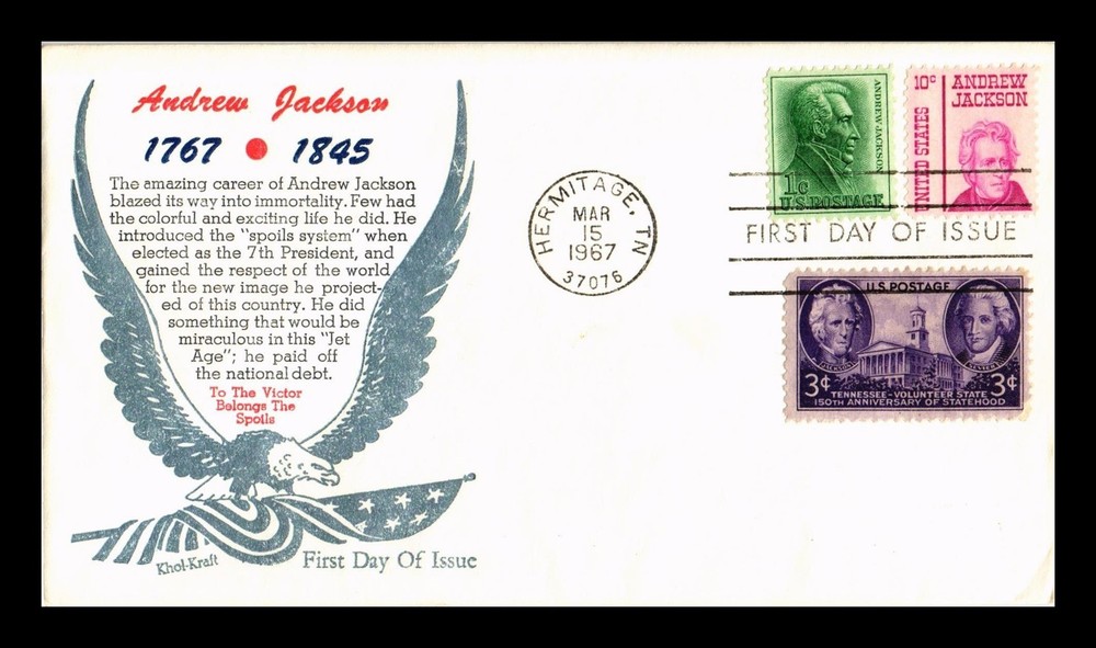 Dr Jim Stamps 1967 Andrew Jackson First Day Issue Combo Khol-Kraft Cachet Cover
