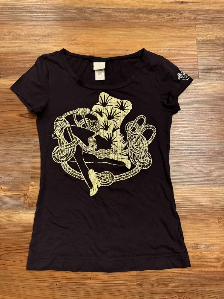 DIESEL Graphic T-Shirt Women’s Size S Brown Abstract Art Y2K Style-image