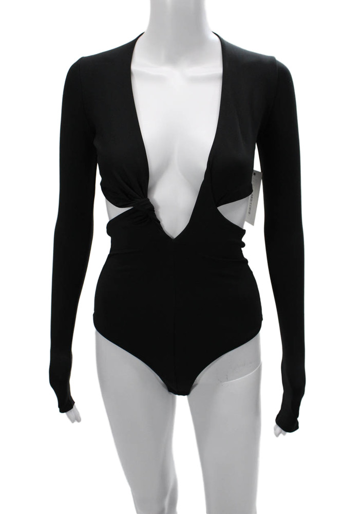 ALIX NYC Womens Black V Neck Long Sleeve One Piece Bodysuit Polyamide Size SFree Shipping in US $100+ Orders | $6.95 Orders Below