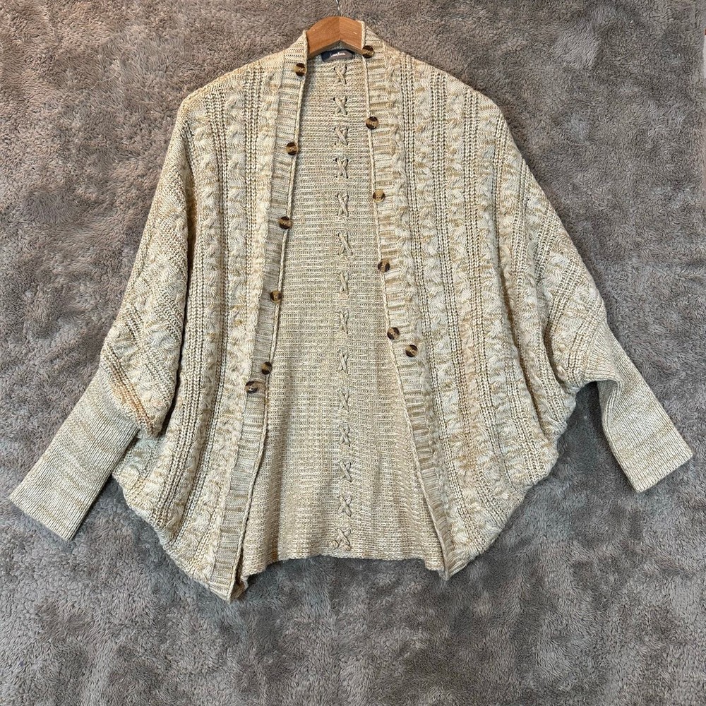 Neiman Marcus Oversized Dolman Sleeve Cable Knit Cardigan in Oatmeal Size Large