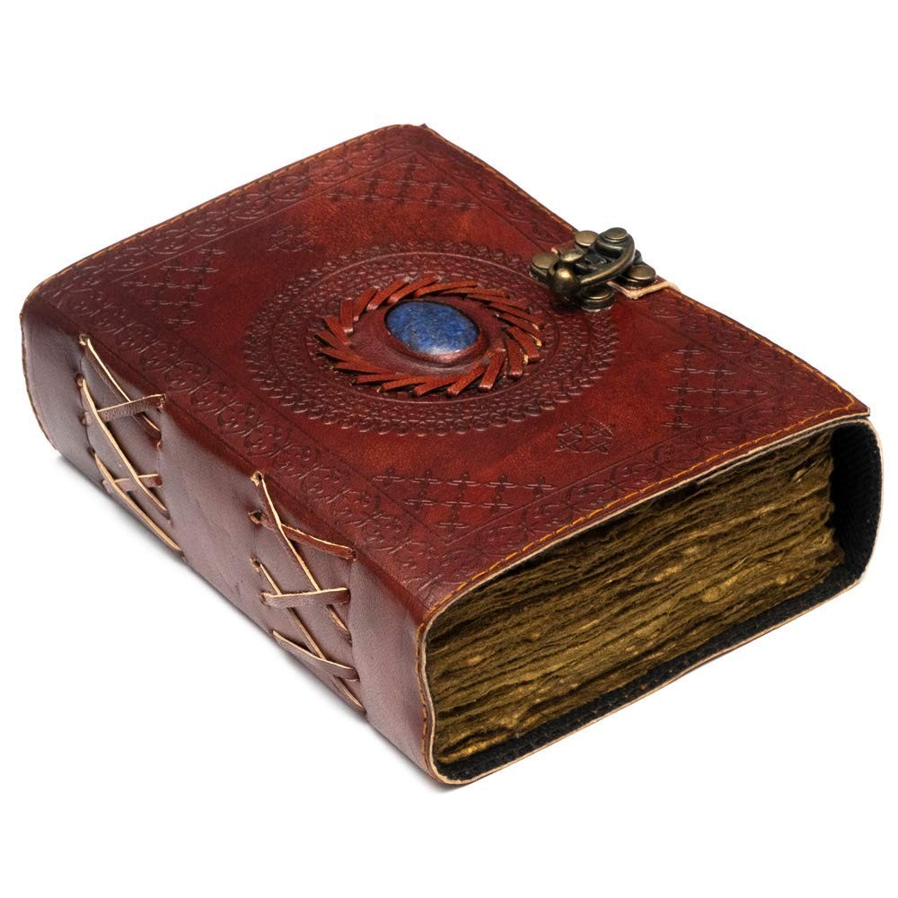 Large Leather Journal with Lock Closure & Semi-Precious Stone - 240 Pages Anti...  
