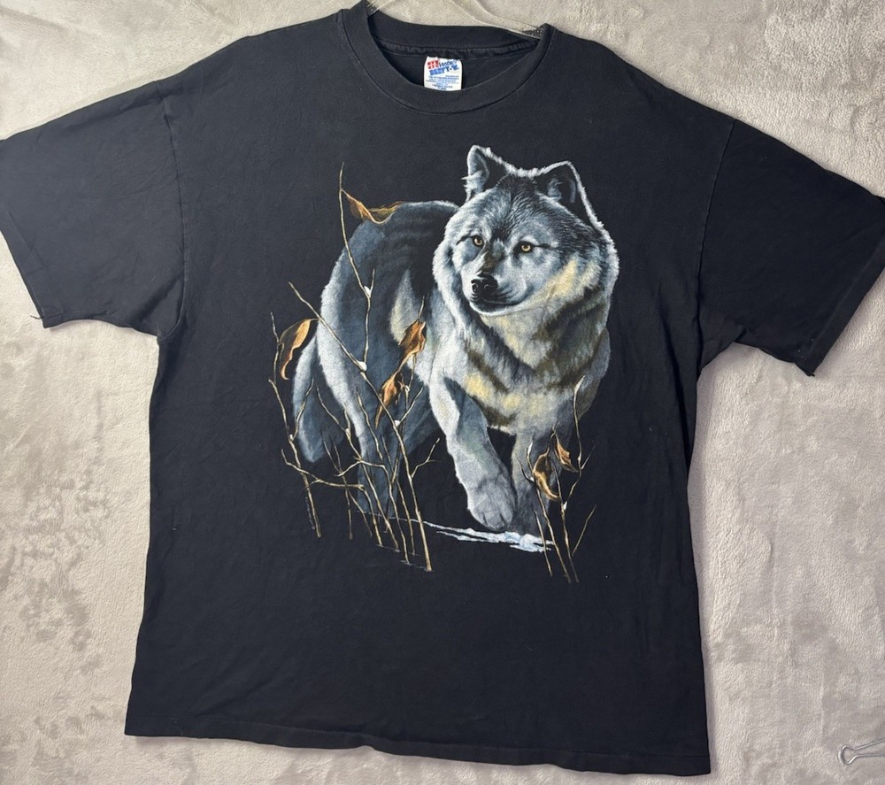Vintage Wolf Graphic T Shirt Mens XL Hanes Beefy USA Made 90s Animal Nature