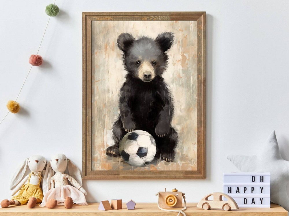 Bear Nursery Decor Bear Cub Football Player Vintage Kids Room Art Art For Kids