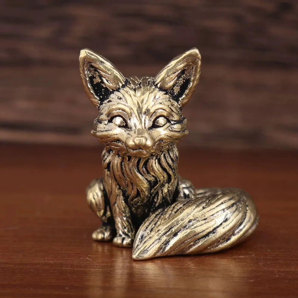 1PCS Brass Fox Animal Statue Small Sculpture Tabletop Figurine Home Decor Gifts