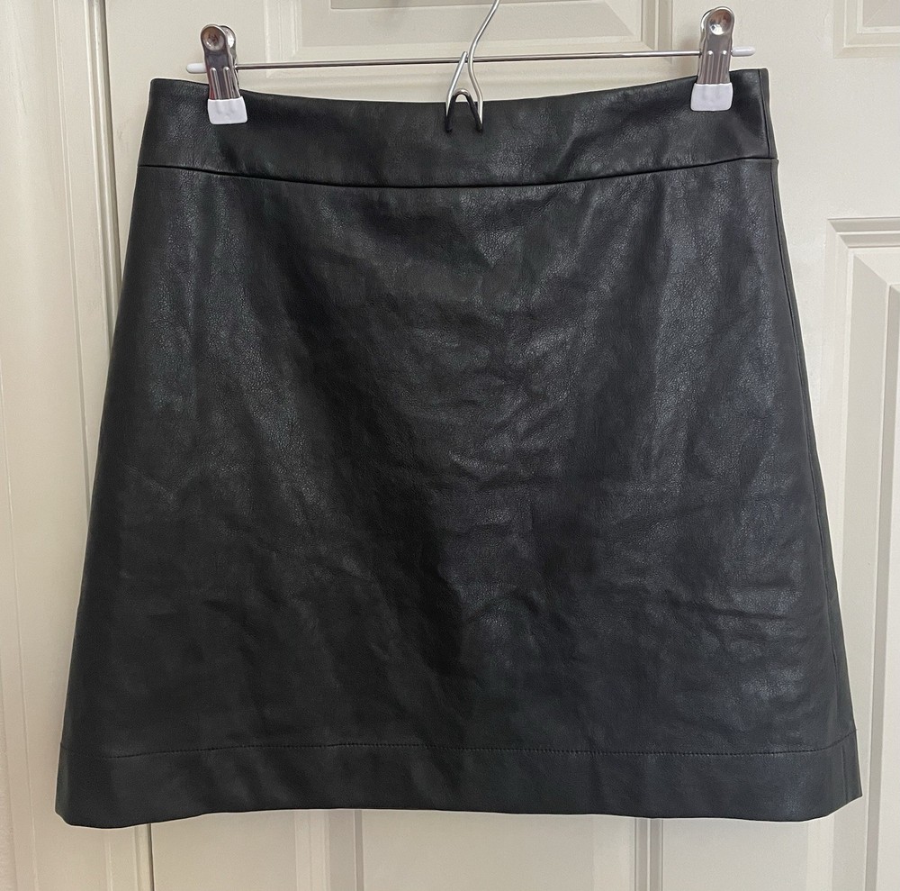 J CREW Womens Black Faux Leather A-line Mini Lined Skirt Sz 4 Chic Goth Club