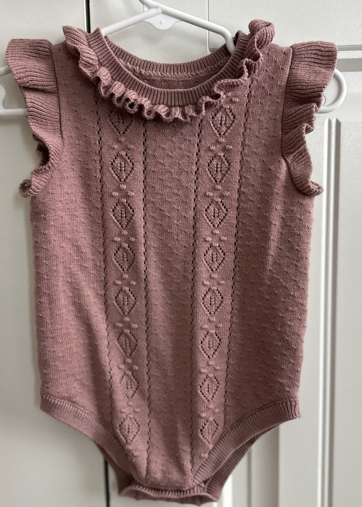Cloud Island Baby Girl Sweater Romper Size 12 Months Mauve Boho Cottagecore EUC