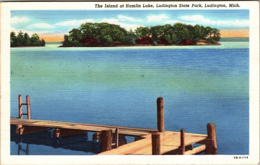 Ludington MI-Michigan, Island At Hamlin Lake, Vintage Postcard