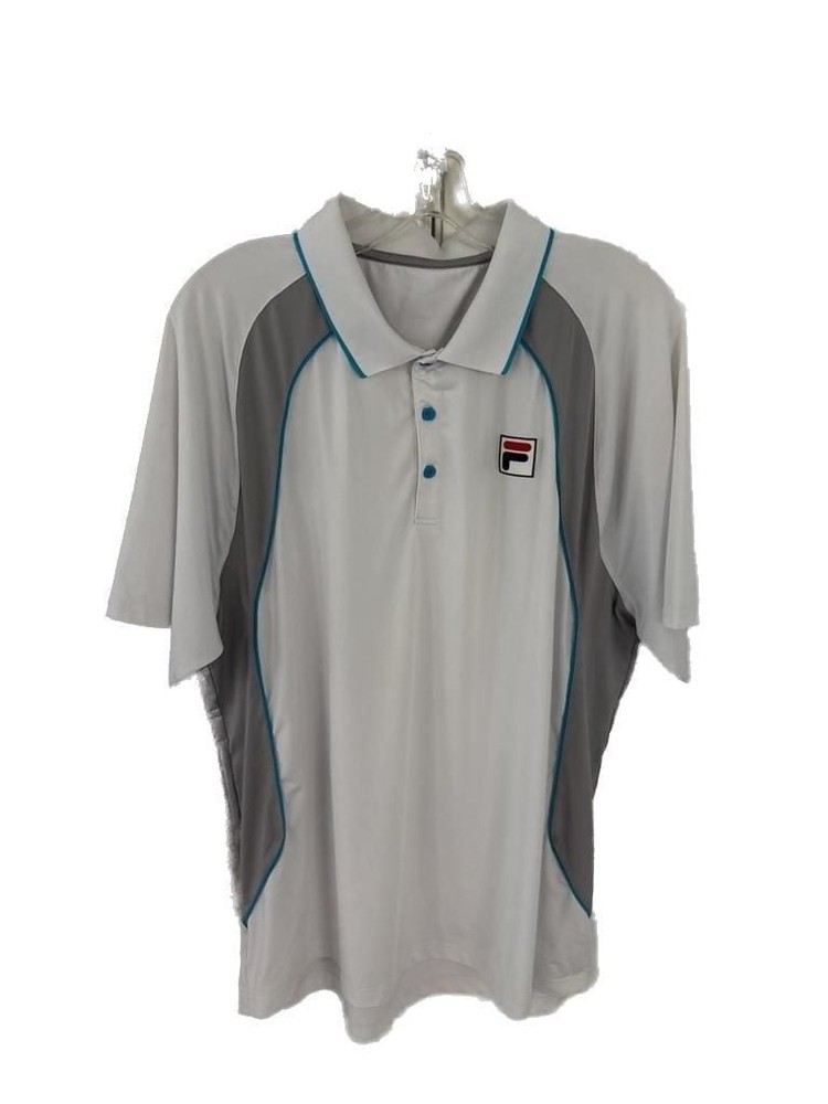 Fila Men's White and Grey Short Sleeve Tennis Polo Shirt Size XL