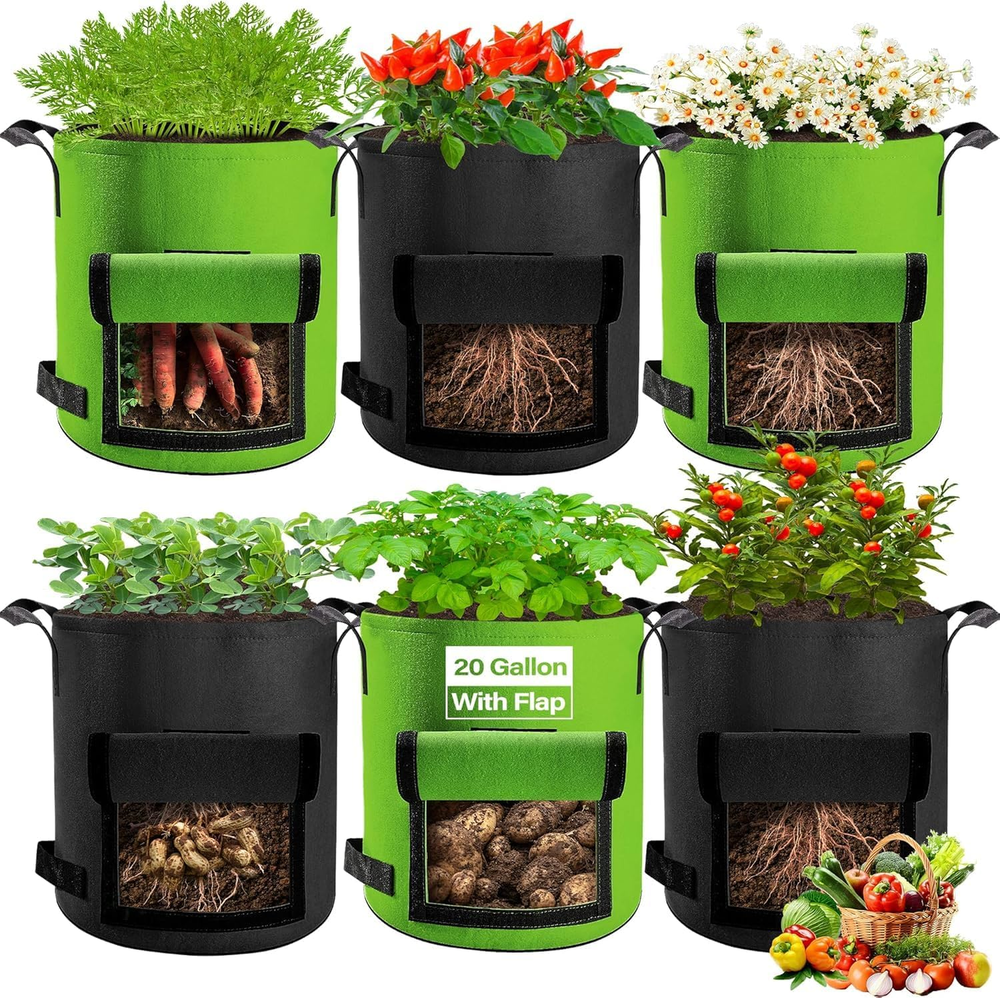 6 Pack 20 Gallon Potato Grow Bags with Flap for Easy Harvest