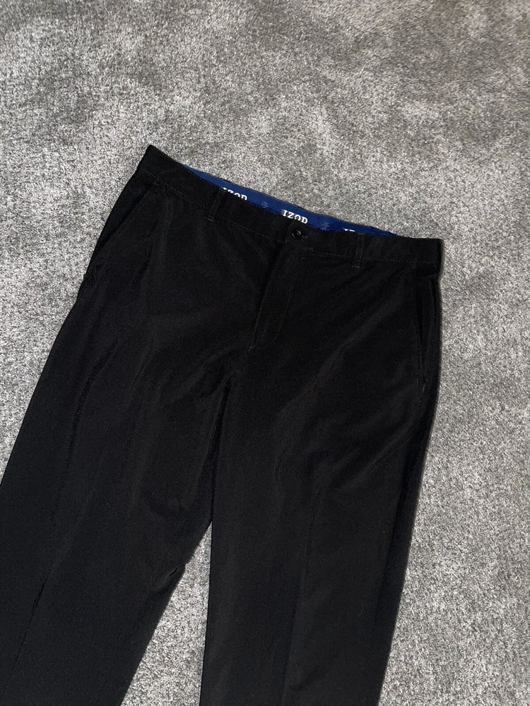 Izod Golf Men's Pants Classic Fit Black Flat Front Straight Leg Size 38x32
