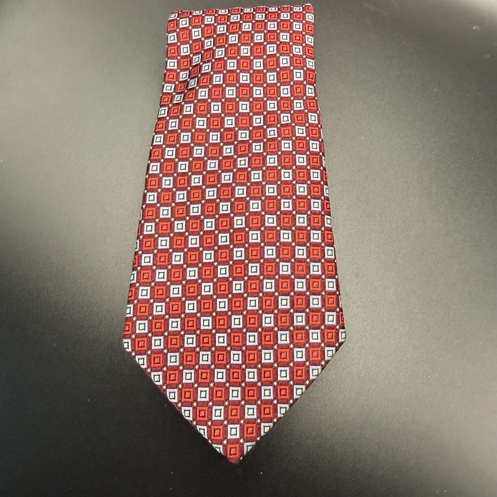 Brooks Brothers Men's Red & Gray Geometric Silk Tie 3.5” W 54L