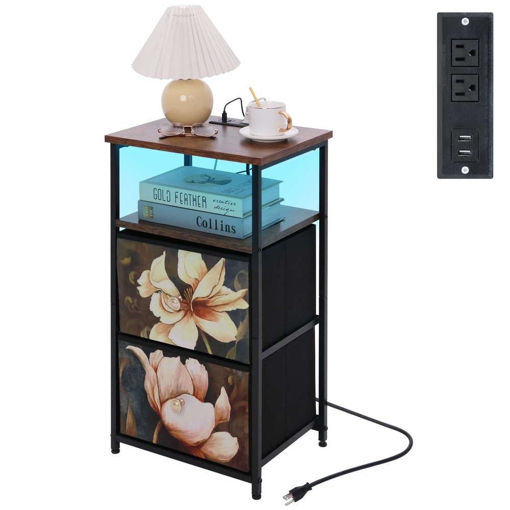 LED Nightstand with USB Charging Station & Outlets for Bedsides