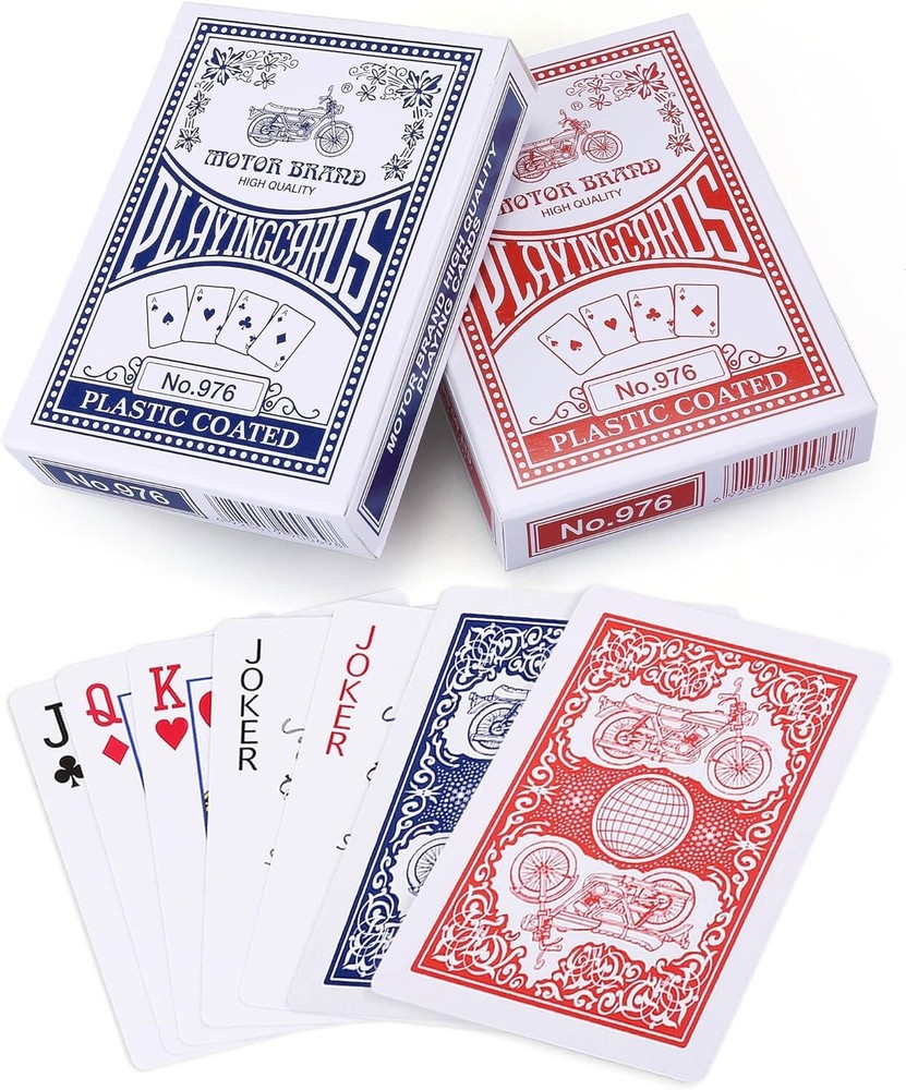 2 Pack Playing Cards, Poker Size, Blue & Red, for Blackjack & Casino Games
