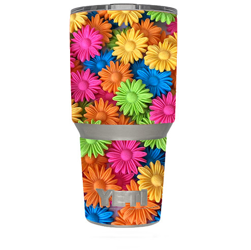 Skin Decal for Yeti 30 oz Tumbler Cup (6-piece kit) / Colorful Wax Daisies Flow
