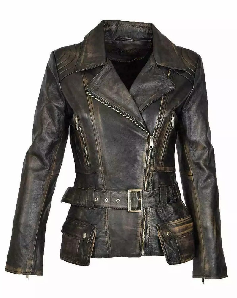 Women's Genuine Lambskin Leather Biker Jacket, Slim Fit Motorcycle Fashion Coat
