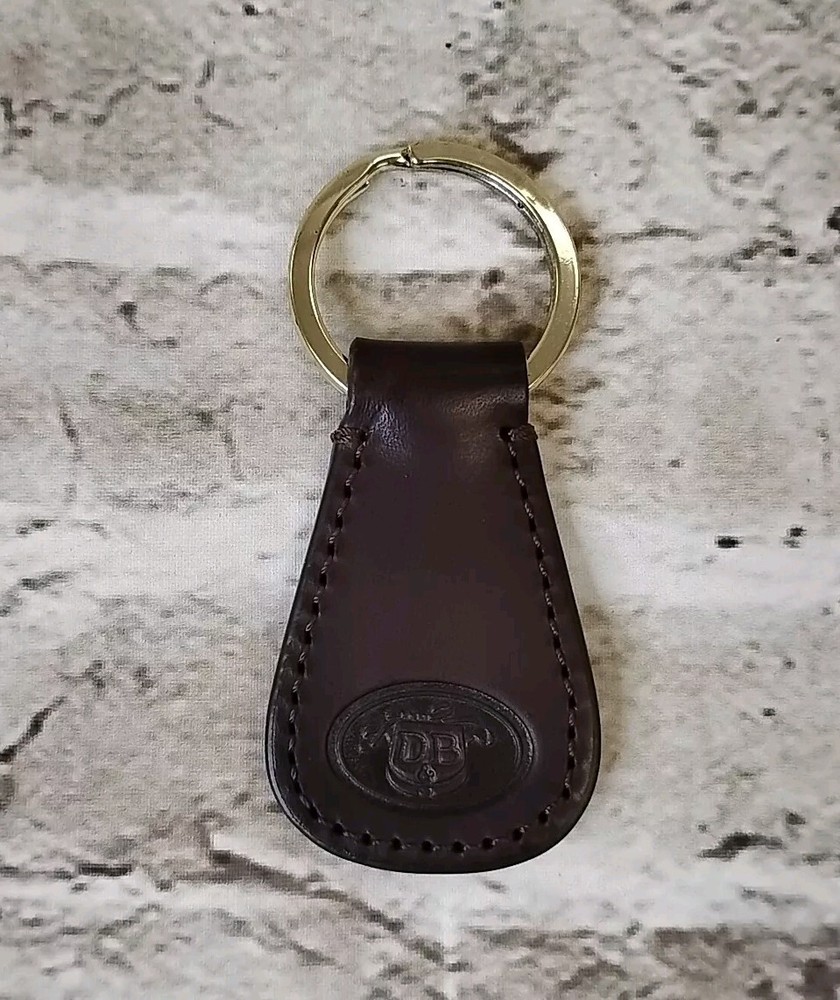 DOONEY & BOURKE BROWN LEATHER TEARDROP BRASS KEY FOB BAG CHARM KEYCHAIN HANG TAG