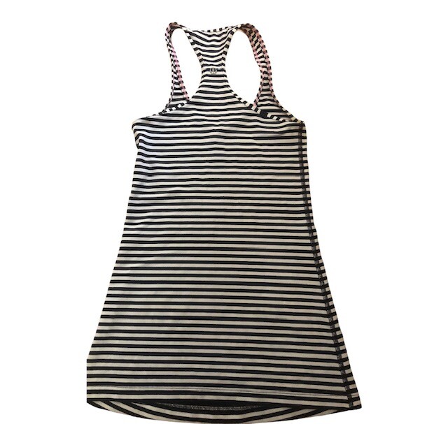 LULULEMON CRB COOL RACERBACK Tank Top size 4 Narrow Bold Stripe Black Angel Wing