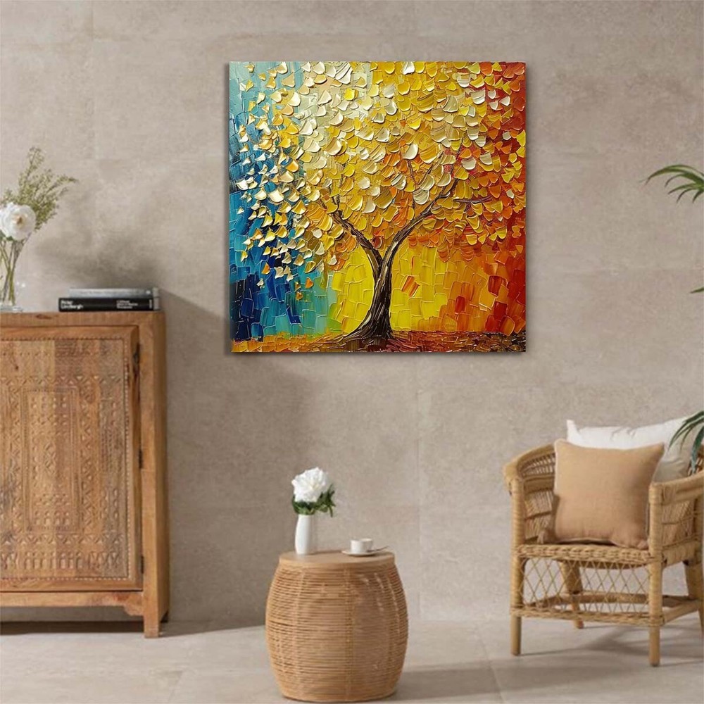 Textured Hand-Painted Oil Paintings on canvas Wall Art Abstract Lucky Tree #008