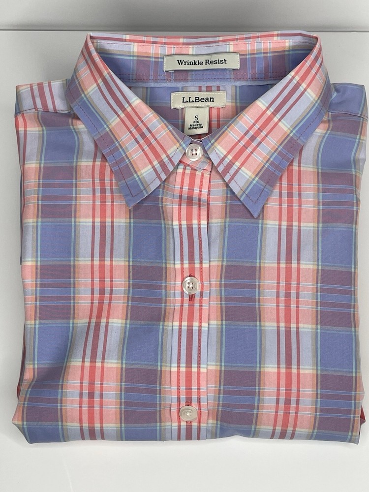 LL Bean Shirt Womens Button Down Top Small Long Sleeve Multicolor Plaid Casual