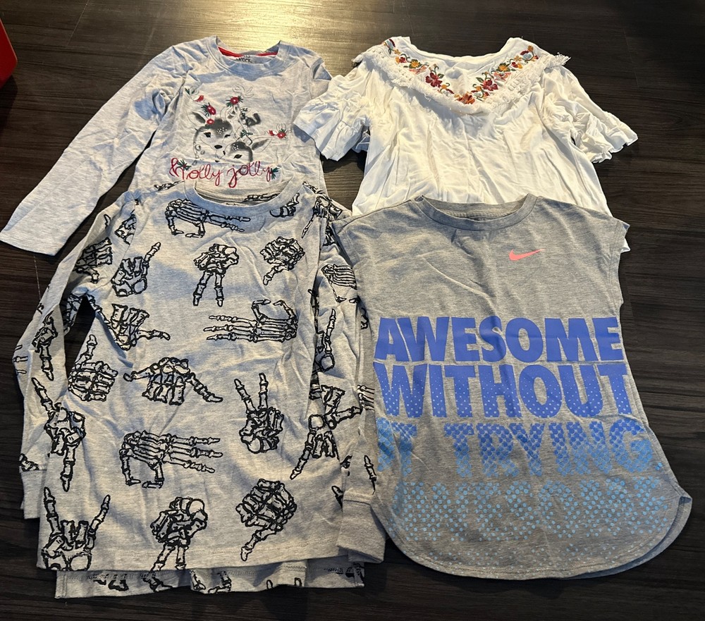 Lot Of 4 Girls T Shirts - Short And Long Sleeve Size S (6/7)