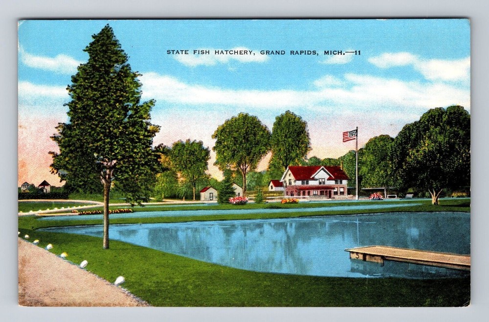 Grand Rapids MI-Michigan, State Fish Hatchery, Antique, Vintage Postcard
