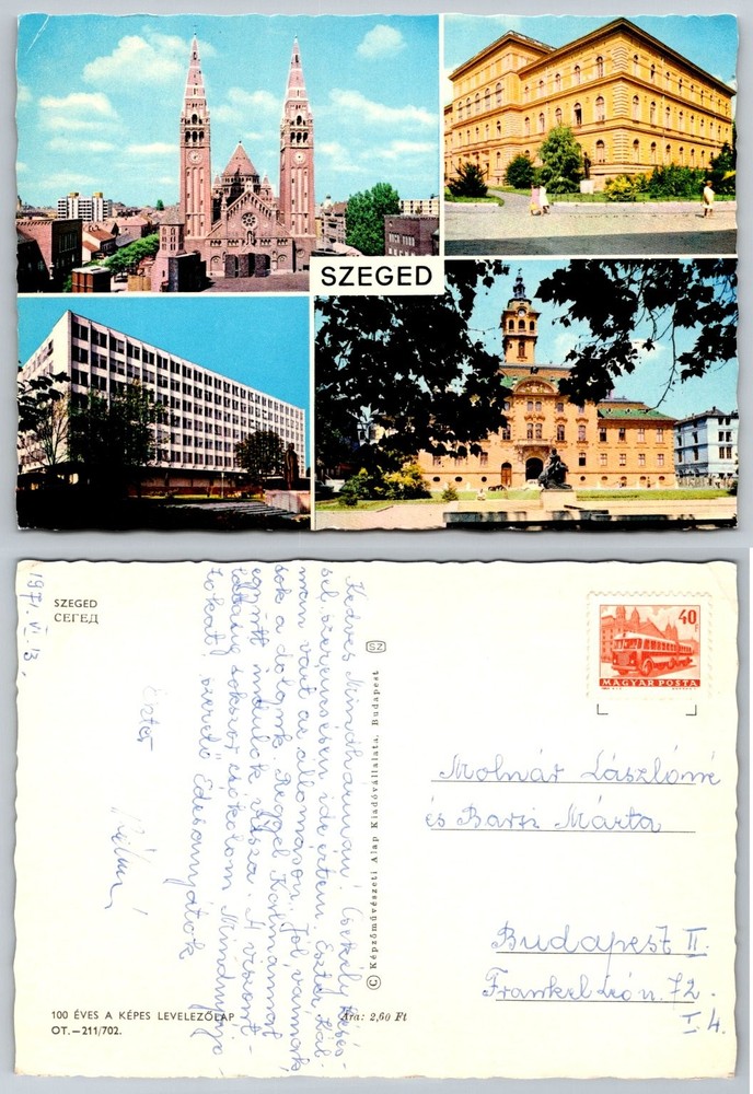 Szeged Hungary Multi-View Postcard - Votive Church & City Hall - 1971