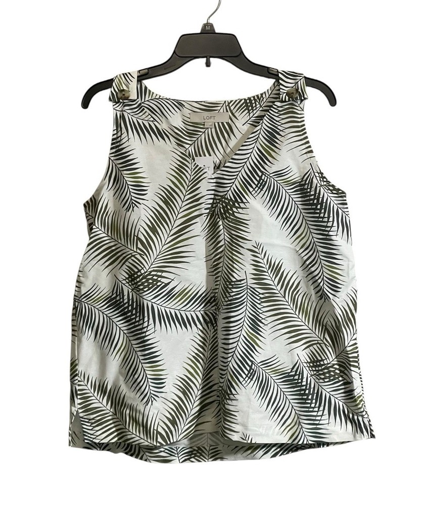 NWT Loft Small Sleeveless Blouse Palm Leaf Linen Blend Tank Top Tropical Cruise