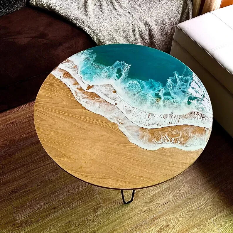 Mesa de centro epoxi océano para decoración de muebles de hogar y oficina