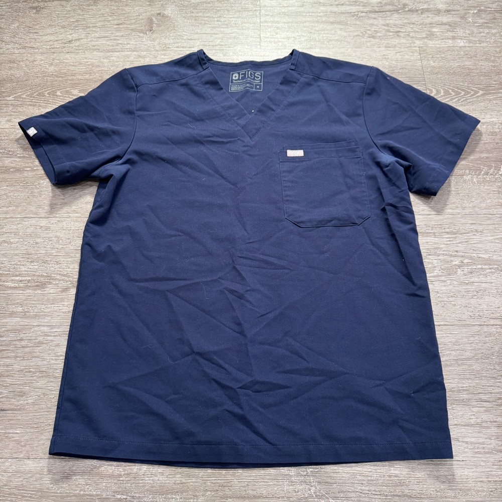 Figs Shirt Mens Medium Blue Scrub Top Technical Collection V Neck Pocket