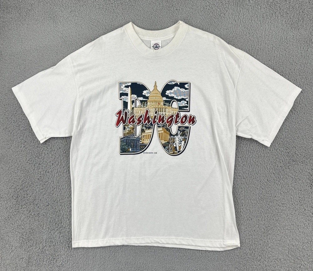 Vtg Delta Pro Weight XL White Shirt Sleeve T Shirt Washington D.C. Graphic Tee