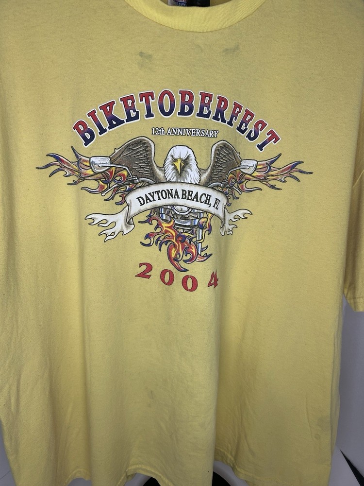 Biketoberfest 2004 Daytona Beach Men's Vintage Yellow Graphic Tee Short Sleeve