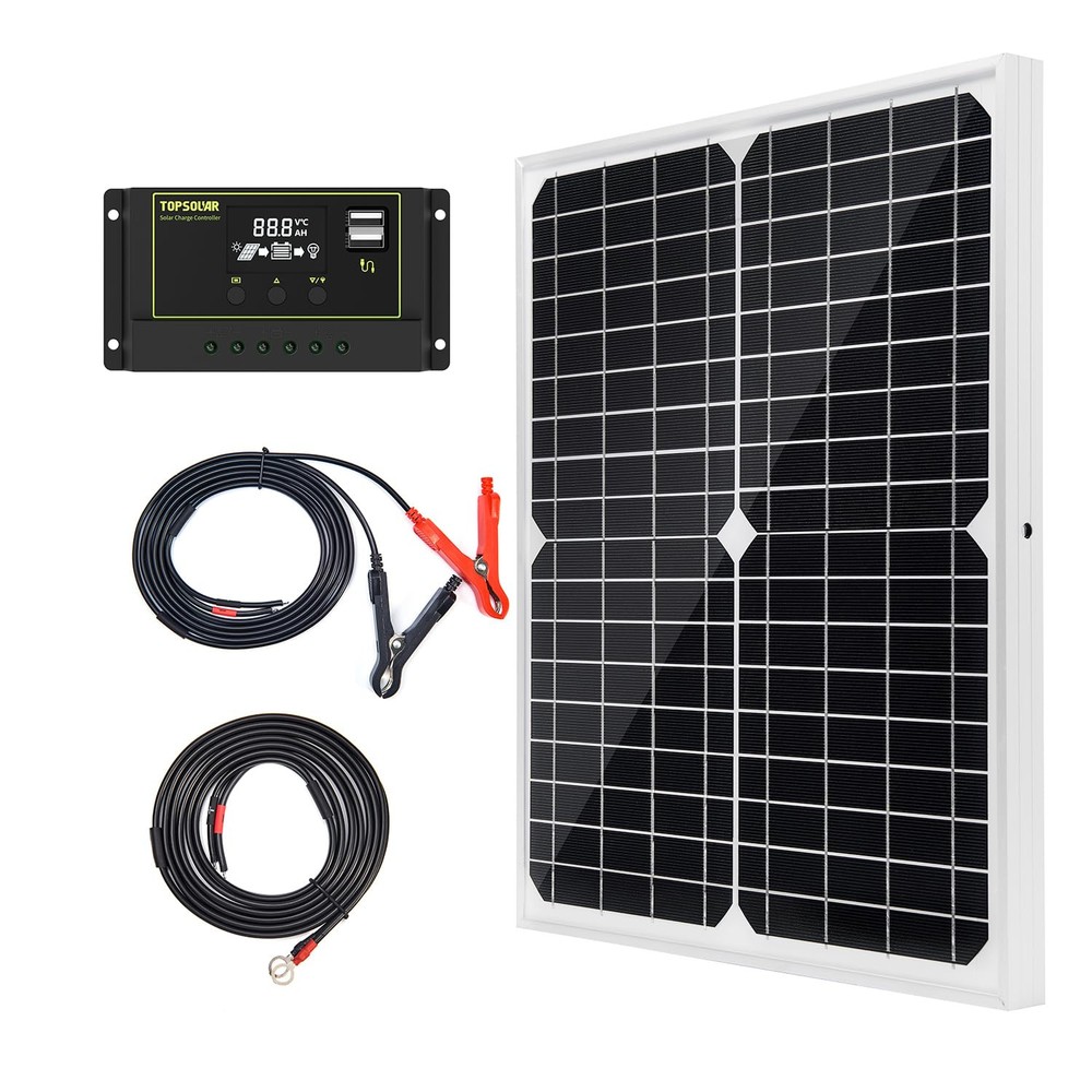 Solar Panel Kit 20W 12V Monocrystalline with 10A Solar Charge Controller + Ex...