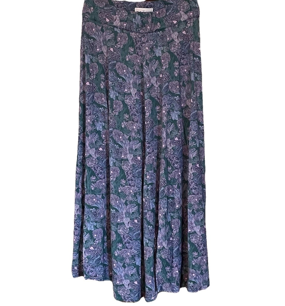 Brora long maxi skirt size uk sz 10 green pink purple A line jersey England Boho