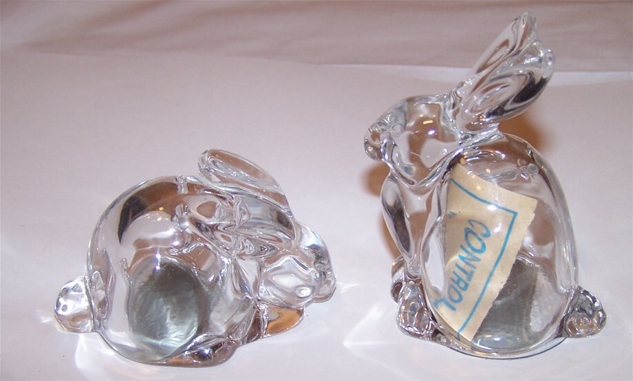 VTG Gorham Czech Bunnies Salt Pepper Shakers Crystal Clear  - Unused