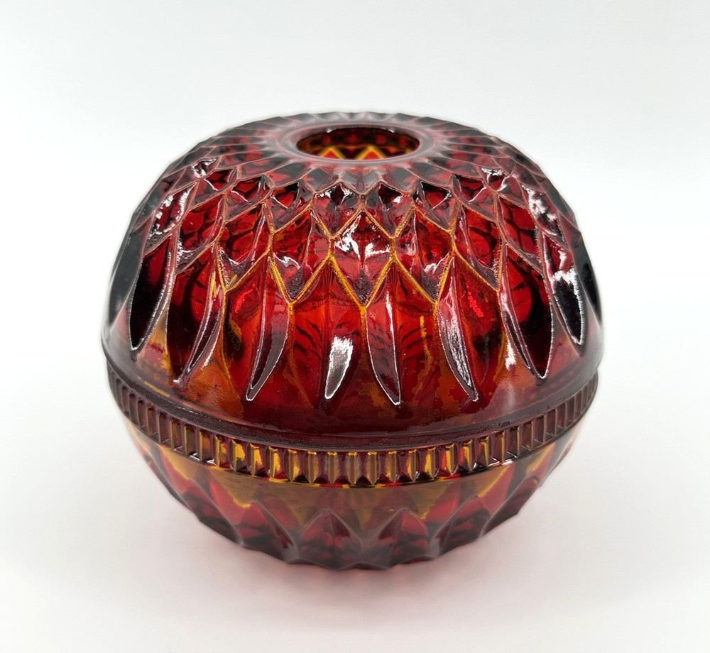 Indiana Glass Mt Vernon Fairy Lamp Red Flash MCM Candle Holder Vintage USA