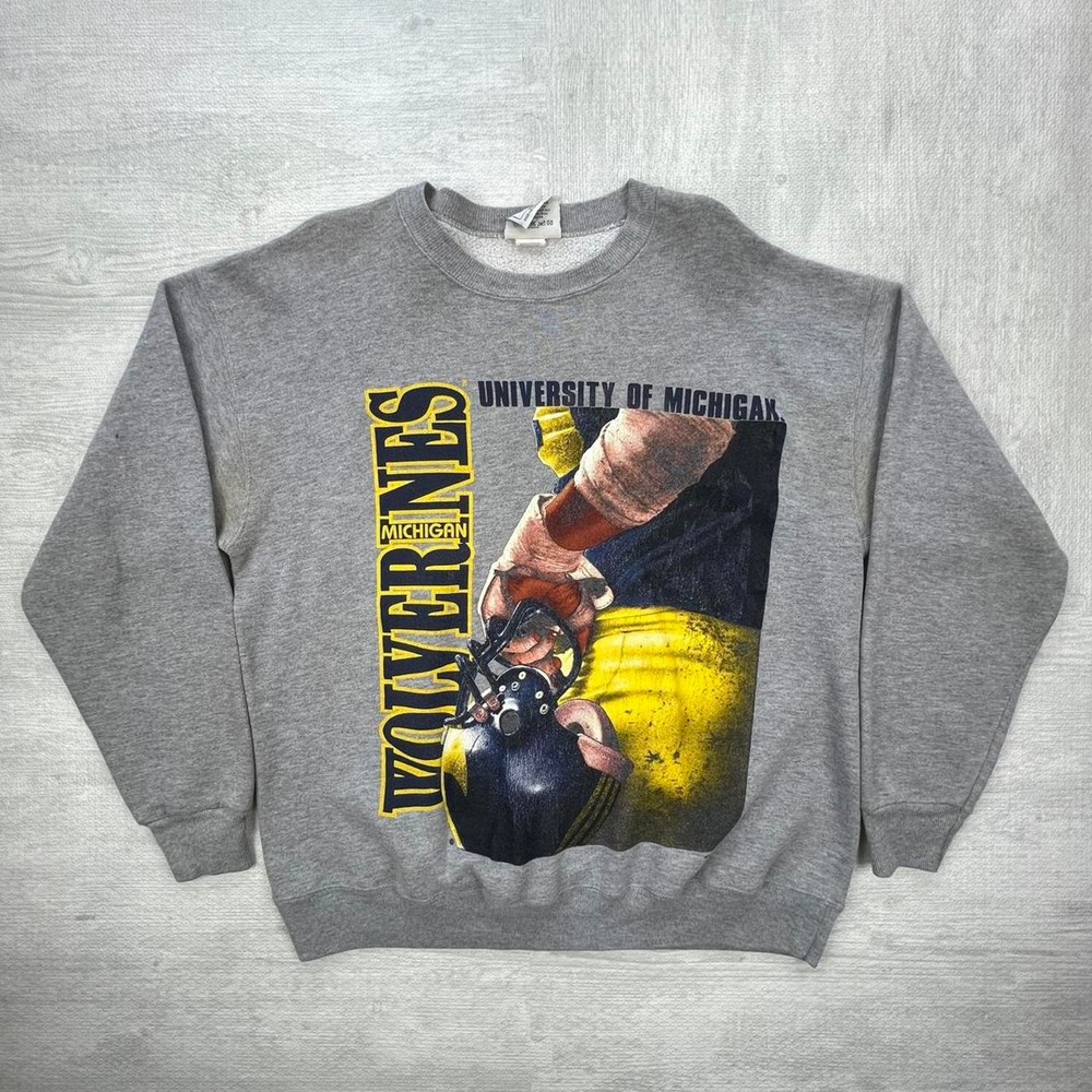 Vintage 90s Michigan Wolverines Sweatshirt Size: L Grey Yellow NCAA College